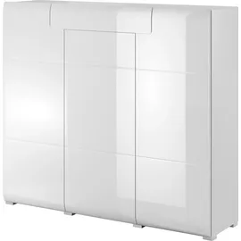 INOSIGN Highboard "Toledo,Breite 147,5 cm,trendige Hochkommode mit 3 Türen 1SK", weiß (weiß matt, weiß hgl), B:147,5cm H:132cm, ABS-Kunststoff, FSC-zertifizierter Holzwerkstoff, MDF, Melamin, Metall, Sideboards, Highboard, Hochschrank mit viel Stauraum, stylische