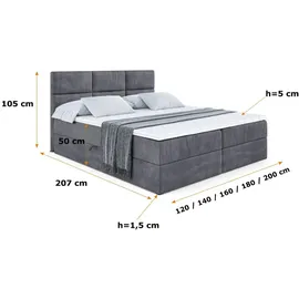 altdecor Boxbett, Dunkelgrau, Holzwerkstoff, Höhe ca. 20 cm, 140x200 cm, Schlafzimmer, Betten, Boxspringbetten