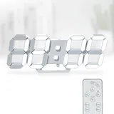 KOSUMOSU Digitaluhr 3D LED Wanduhr 9.7 Zoll, Tischuhr Großes Display Digitale Wanduhr Schreibtischuhr mit Fernbedienung 12/24H Temperatur (Weißes Licht)