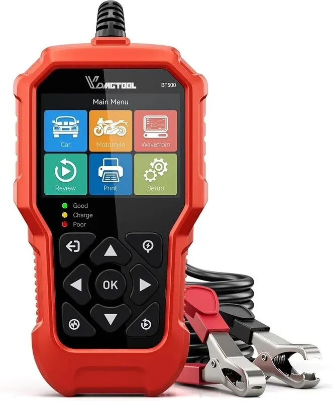 VDIAGTOOL BT500 Auto-Batterietester 6 V, 12 V, 24 V, 5-3000 CCA, Start-/Ladegerät- und Batterietester, Batterie-Schutz- und Startsystem für Auto, Lkw, Motorrad, SUV, ATV, Boot