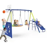 Redkid Schaukel-Sets für den Garten, Schaukel und Rutsche Set, Tragfähigkeit 440lbs 5 in 1 Outdoor-Schaukel-Set mit Rutsche, Untertasse Schaukel, Schaukel Sitz, Fußballtore