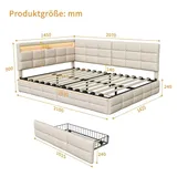 Schlafsofa mit Stauraum - Einzelbett 140x190 cm - 2 Schubladen - LED Beleuchtung - USB-Ladestation - Samtbezug - Beige - Beige