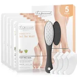 Fußpflege Maske, 5 Paar Fußmaske, LA.PERSONAL Fußpeeling Maske, Fussmaske Set mit Fußfeile und Hornhaut Socken, Wirksam bei Schwielen, Abgestorbener und Trockener Haut, Tief Rissige Fersen Reparat