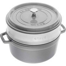 Staub Cocotte 26 cm rund graphitgrau mit Dämpfeinsatz