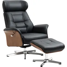 Homcom Relaxsessel mit Hocker Kunstleder 150 x 100 x 80 cm Schwarz drehbar mit Liegefunktion