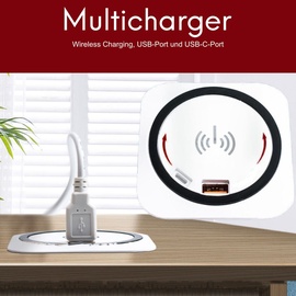 kalb Material für Möbel kalb Einbau Schnellladegerät 15W, 7,5cm Ø - Smart Wireless USB Charger, USB-Port, USB-C Port