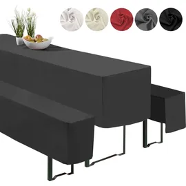 heimtexland ® Hussen Set 3-teilig Bierzeltgarnitur 1x Tischhusse Biertisch 2x Bankhusse Bierbank Tischdeko Typ860 Schwarz 50x220 cm - Schwarz