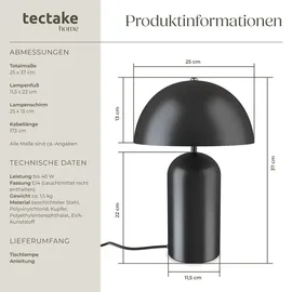 Tectake tectake® Retro-Tischlampe, Pilzdesign 40W - schwarz