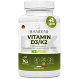 Bandini® Vitamin D3 K2 hochdosiert | 365 Mikrotabletten/Jahresvorrat | 30000 IE pro Monat - 1000 IE (25mcg) je St. - Vitamin D 3 + 200 mcg K2VITAL® >99,7+% All-Trans K 2-MK7 | Immunsystem, Knochen