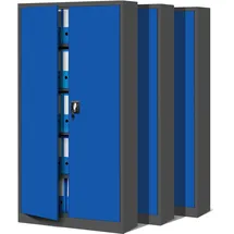 Jan Nowak 3er Set Aktenschrank C001 Metallschrank Stahlschrank Werkzeugschrank Büroschrank Lagerschrank Universalschrank Pulverbeschichtung Flügeltüren 185 cm x 90 cm x 40 cm (anthrazit/blau)