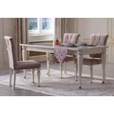 Casa Padrino Luxus Barock Esstisch Weiß / Gold - Prunkvoller Massivholz Esszimmertisch im Barockstil - Barock Esszimmer Möbel - Luxus Esszimmer M... - Weiß/Gold