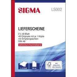 SIGMA LS002 Lieferscheine, selbstdurchschreibend, 2x40 Blatt, A6, 5 Stück