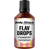 Body Attack Flav Drops®, 50 ml, Strawberry-Cheesecake, Aromatropfen für Lebensmittel, zuckerfreie Flavour Drops ohne Kalorien, vegan - Qualität Made in Germany