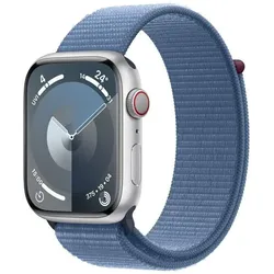 Apple Watch Series 9 45mm GPS + Cellular Aluminiumgehäuse silber mit Sport Loop winterblau