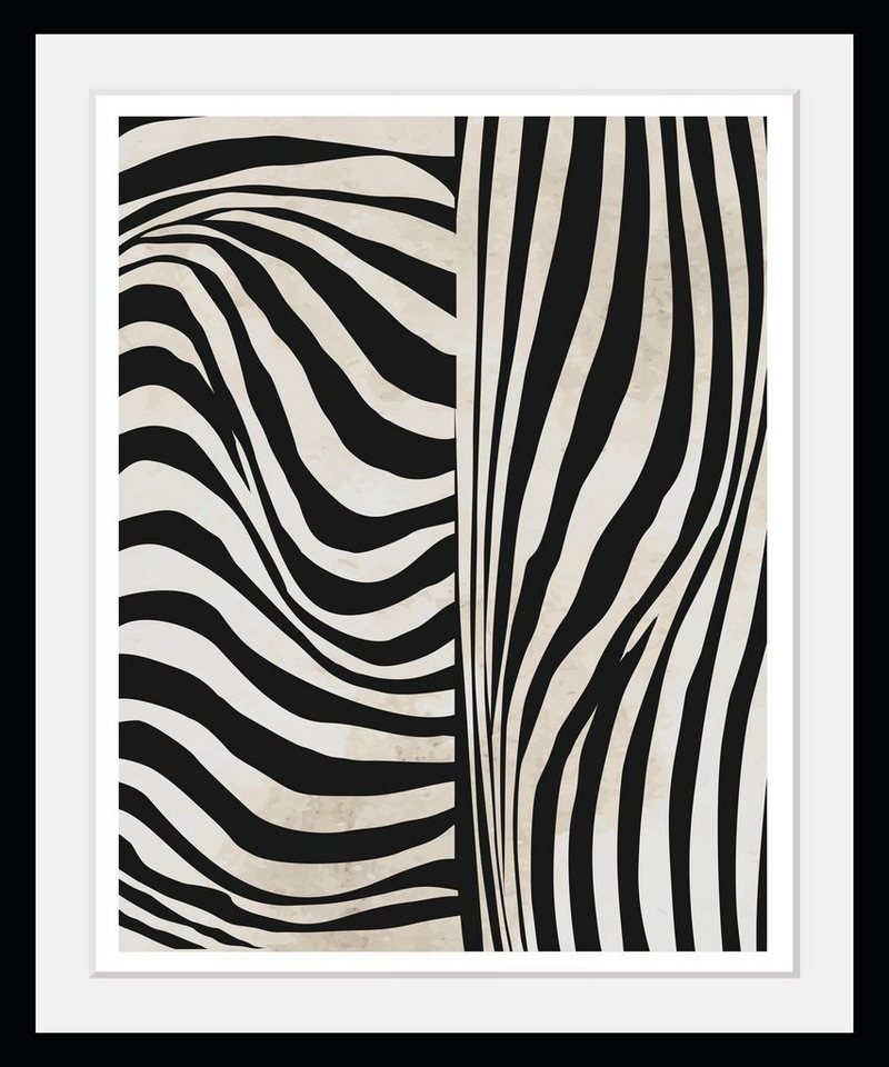 queence Bild mit Rahmen Zebra - Fell - Muster - Gerahmter Digitaldruck - Wandbild, Zebrafell (1 St), Holzrahmen - Dekoration - Schwarzer Rahmen - in verschiedenen Größen schwarz|weiß 30 cm x 40 cm