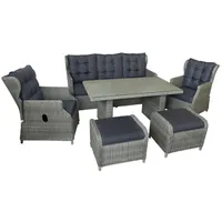 bellavista - Home&Garden® Garten-Essgruppe »Canelli« Dininglounge Set Sitzgruppe Loungemöbel Lounge Gartenmöbel, (Set, 6-tlg., 1 Sofa, 2 Sessel, 2 Hocker, 1 Tisch, inkl. Auflagen), braun, Polyrattan, für 7 Personen, wetterfest - Garten, Terrasse braun