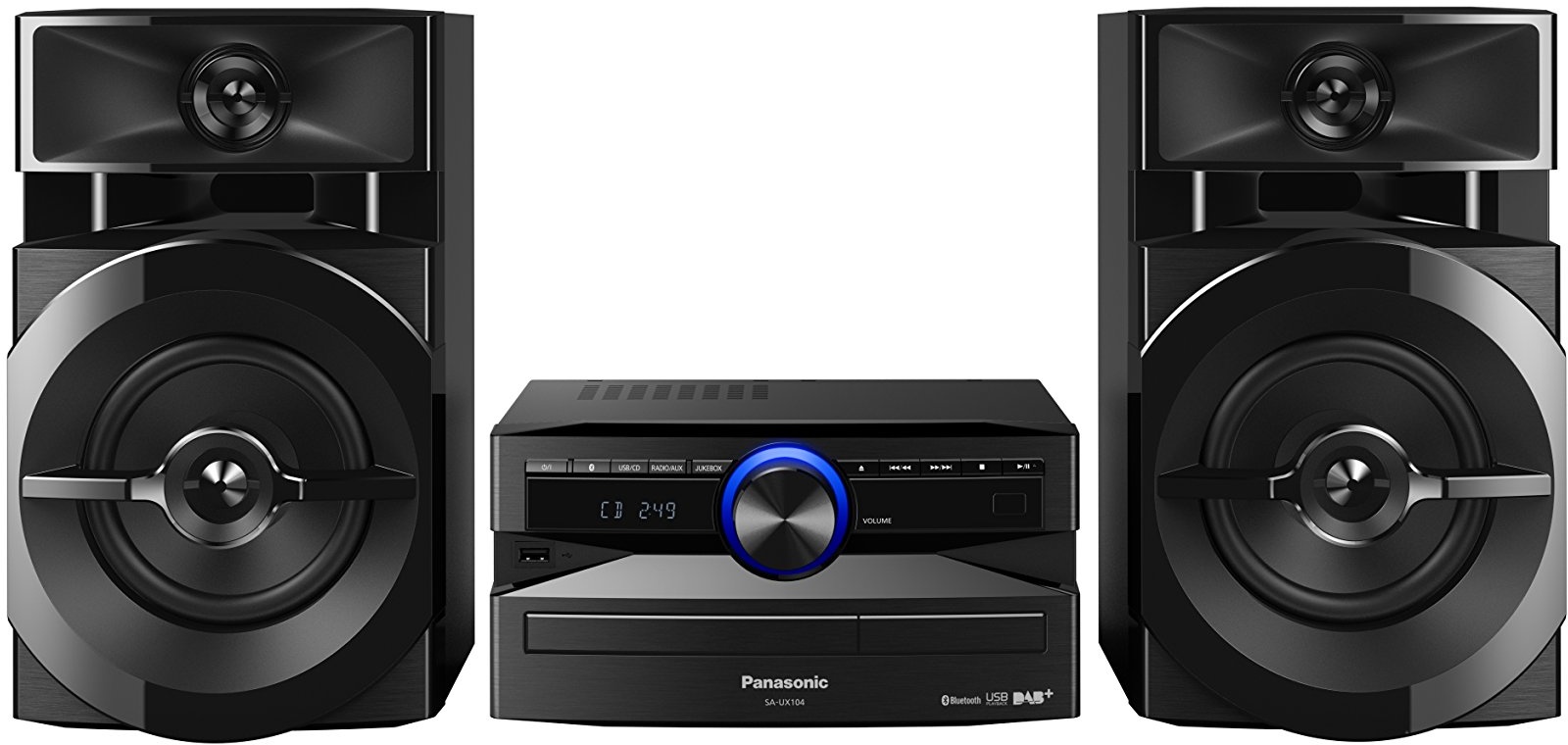 Panasonic SC-UX104EG-K CD-Micro-Musik (Bluetooth, Tuner (DAB+/FM), USB, AUX-IN, DJ Jukebox, 300 Watt RMS) schwarz