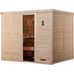 weka Sauna Kemi, BxTxH: 245 x 193 x 200 cm, 45 mm, (Set) 7,5 kW Bio-Ofen mit digitaler Steuerung beige