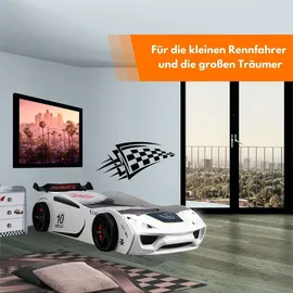 TRAUMMÖBEL Kinderbett TURBO V2 90 x 200 cm weiß Rennwagen