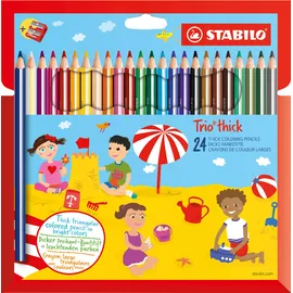 Stabilo Dreikant-Buntstift Trio dick 24er Pack mit 24 Farben und Spitzer
