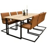 ebuy24 CirebonBL Essgruppe Esstisch Teak und 6 Art Esszimmerstühle PU Kunstleder braun.