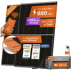 Solarway All In One 880W Balkonkraftwerk komplett Solarpaket mit 1,6 kWh Anker Solix 2 PRO Speicher, Plug&Play
