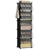 eSituro Schuhboxen, 10er Set, Schuhorganizer Schuhkarton stapelbar, Schuhregal Kunststoff, mit Haken, Tür, Schuhaufbewahrung platzsparend, Schwarz