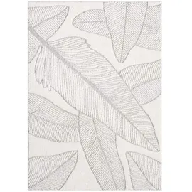 Carpet City Kurzflor Teppich Grau, Creme - 160x230 cm - Wohnzimmer-Teppiche Hochtief-Muster, 3D-Effekt - Florales Muster - Flachflor Bodenbelag, Deko Schlafzimmer