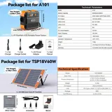 Tragbare Powerstation - A101 230V EU - Kapazität 97,68Wh (26.400mAh) - 120W AC (240W Spitze) - Mit Solarpanel - USB-C PD/QC3.0 18W