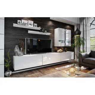 Fun Möbel Wohnwand 7 tlg - NEXI XL 1 - Weiss Hochglanz inkl.LED