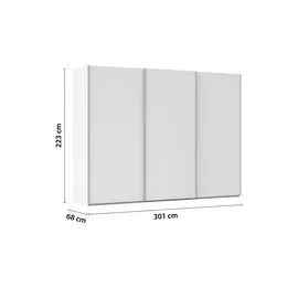 meinSchrank Schwebetürenschrank Regina 301 x 223 x 68 cm Weiß/Beige/Grau/Schwarz