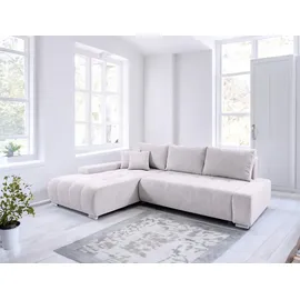 Fun Möbel Ecksofa Sofa mit Schlaffunktion VOGAR Stoff Poso Altweiß Ottomane Links - Weiß