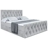 altdecor Boxbett, Hellgrau, Holzwerkstoff, H4, Höhe ca. 21 cm 160x200 cm Schlafzimmer, Betten, Boxspringbetten