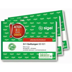 Sigel Quittung A6 SD 2x40 Blatt mit MwSt.-Nachweis 3 Stück