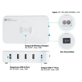 Good Connections Ladestation 60W, 5-Port m. 10W Qi weiß