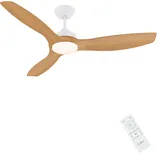 CJOY Deckenventilator mit Beleuchtung und Fernbedienung, Ø132cm Deckenventilator Leise mit 3 Holzblättern Reversibler, Speicher 3CCT, Dimmbar, 6 Geschwindigkeiten, Zeitschaltuhr Für Schlafzimmer