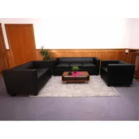 3-2-1 Sofagarnitur Lille, Couchgarnitur Loungesofa, Leder schwarz