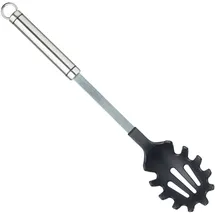 KitchenCraft Professioneller Spaghetti Löffel Edelstahl mit antihaftbeschichteten Nylonkopf, 35 cm, Silber/Schwarz