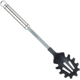 KitchenCraft Professioneller Spaghetti Löffel Edelstahl mit antihaftbeschichteten Nylonkopf, 35 cm, Silber/Schwarz