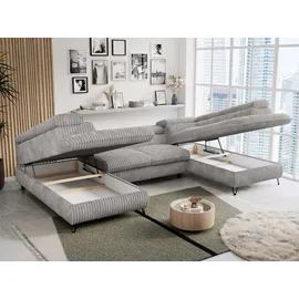 MKS Meble Ecksofa U-form Cord 3-Sitzer Hellgrau