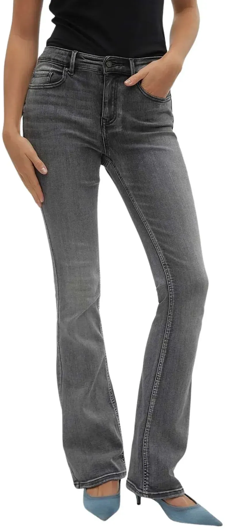 Vero Moda Jeans Flash in Grau mit ausgestelltem Bein-S-L34