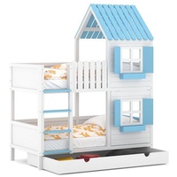 Siblo Etagenbett Etagenbett Haus ANNDY DFP mit Schublade - Etagenbett in Hausform - Etagenbetten - Kinderbetten - Massivholz - HDF - Kinderzimmer (Etagenbett mit Schublade), Ohne Matratze blau 80 cm x 160 cm x 229 cm