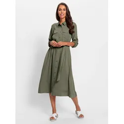 Hemdblusenkleid HEINE "Hemdblusenkleid", Damen, Gr. 36, Normalgrößen, grün (khaki), 100% Lyocell, unifarben, wadenlang, Langarm, Kleider