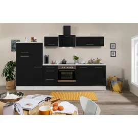 Respekta Küchenzeile 300 cm Schwarz Hochglanz-Weiß