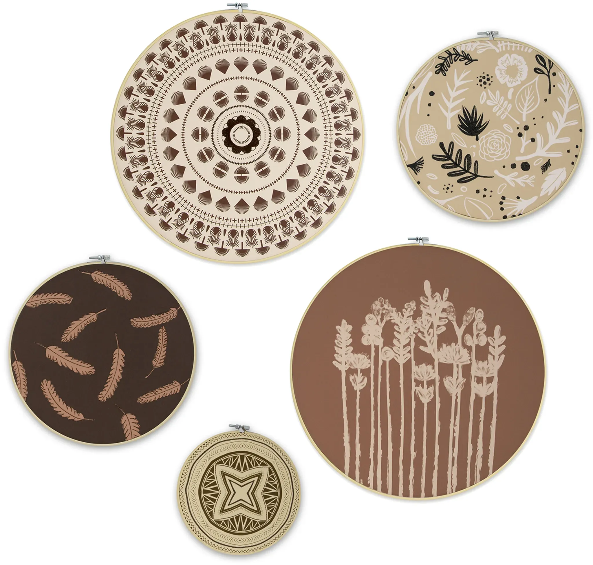 Mehrteilige Bilder ART FOR THE HOME "Art for the Home Ibiza Vibes Wanddeko Set of 5", bunt (farbe bild(er): bunt), B:40cm H:40cm T:1cm, Bilder, Mehrteilige Bilder, Bild Ibiza-Vibes Kreise mit gestickter Dekoration Leicht Boho 40x40 cm