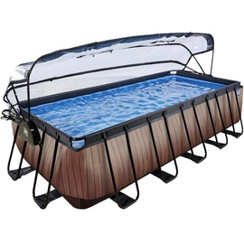 EXIT TOYS EXIT Wood Pool 540x250x122cm mit Abdeckung und Sandfilter- und Wärmepumpe - braun