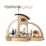 DREGENO Seiffen Pyramide mit Bäckerei und Torbogen, Holz, Natur, 33 x 18.5 x 27 cm