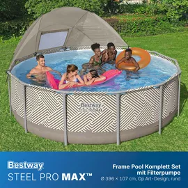 BESTWAY Steel Pro Max Frame Pool Set 396 x 107 cm beige inkl. Filterpumpe + Überdachung