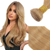 Elailite Extension Echthaar, Echthaar Tressen zum Einnähen, Echthaar Tressen Extensions Haarverlängerungen, (25cm 100g) Straight #27 Dunkelblond