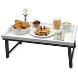 Relaxdays Betttablett aus Bambus Weiß,Grau